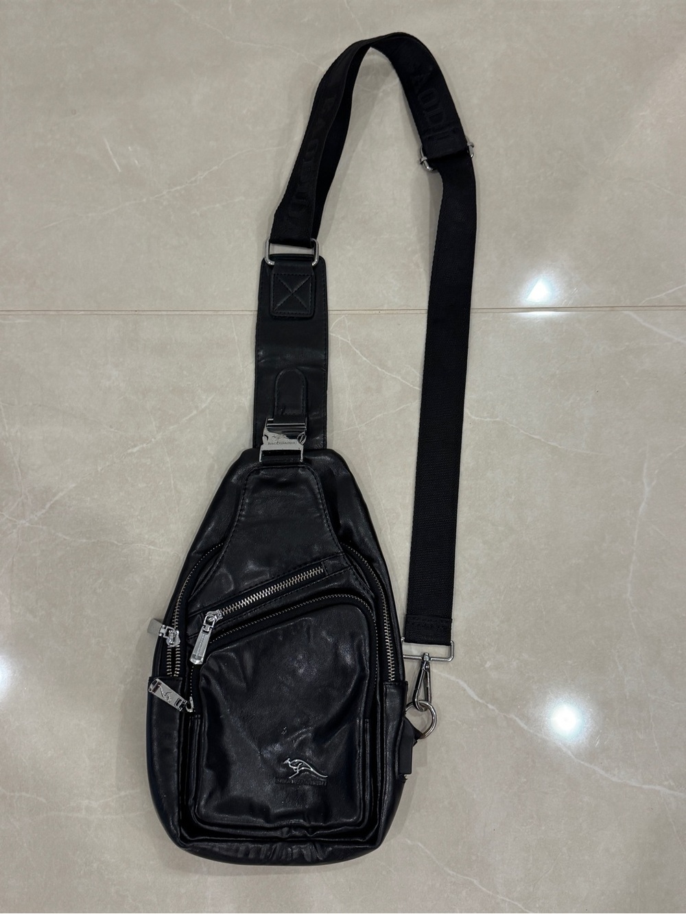 Black Leather Sling Bag for Men